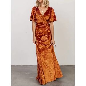 Baltic Born Danielle Embossed Velvet Maxi Dress In Rust